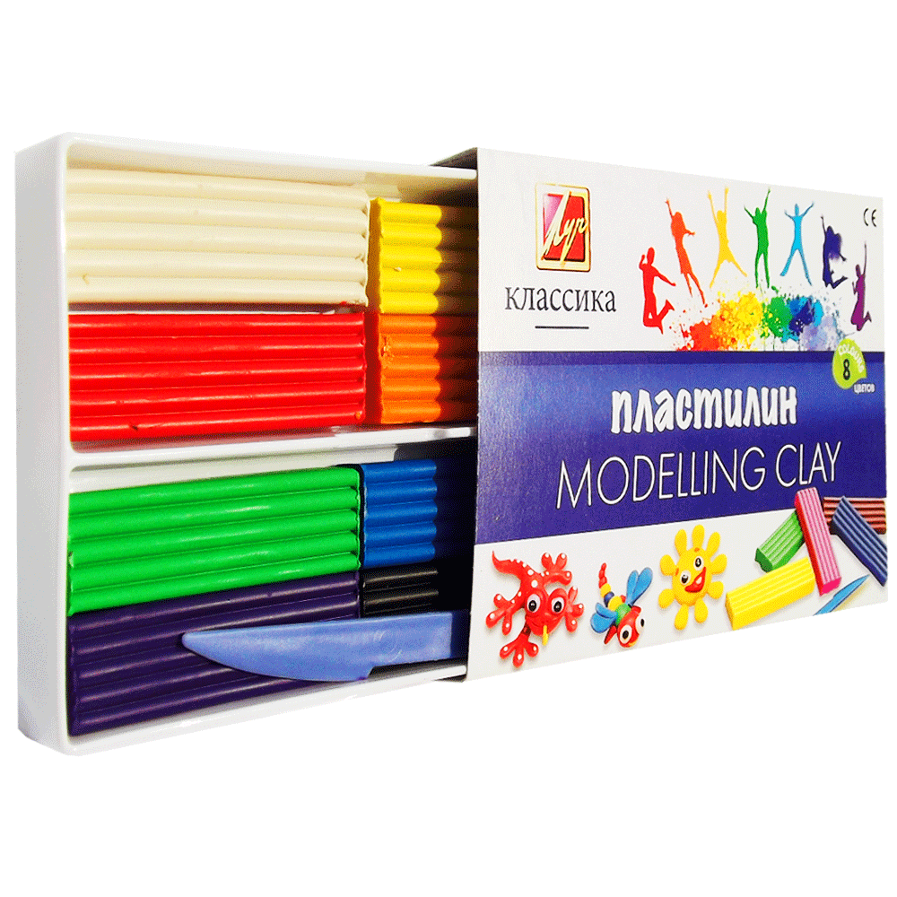 Пластилин 8 цветов, 160 г., Modelling Clay