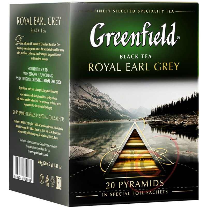 Greenfield în piramide ROIAL EARL GRAY, ceai negru, 20 buc.